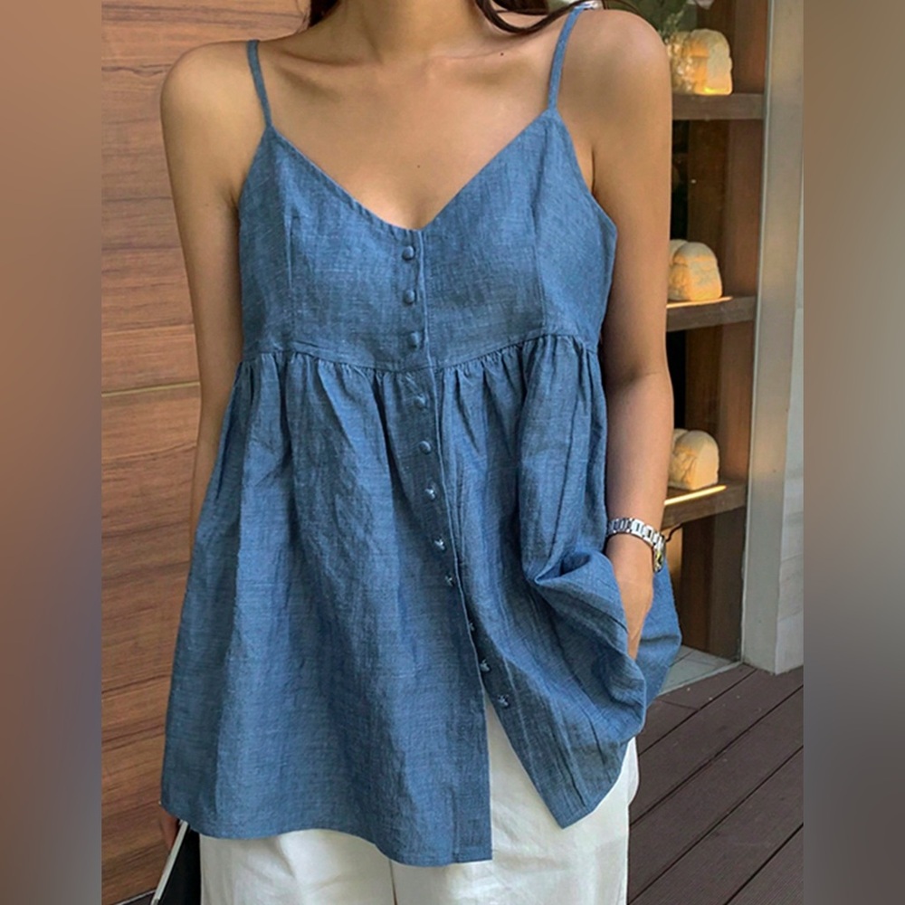 DAZY Blue Button-Down Dress Tank Top